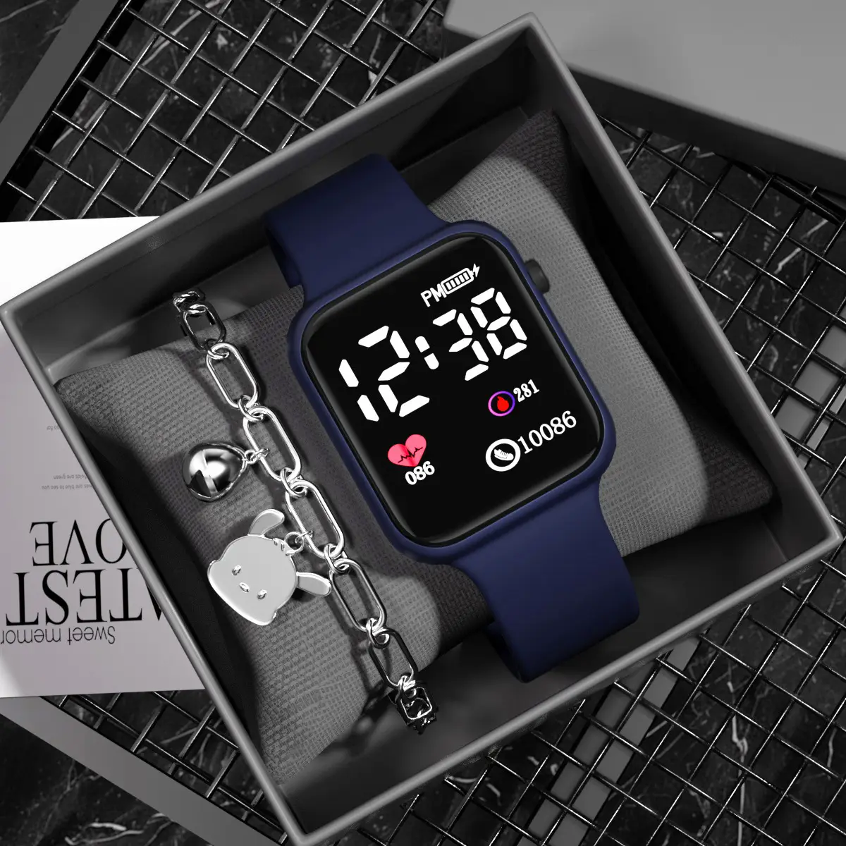 Digital Smart Watch for Girls with Blue & White Bands - Image 5