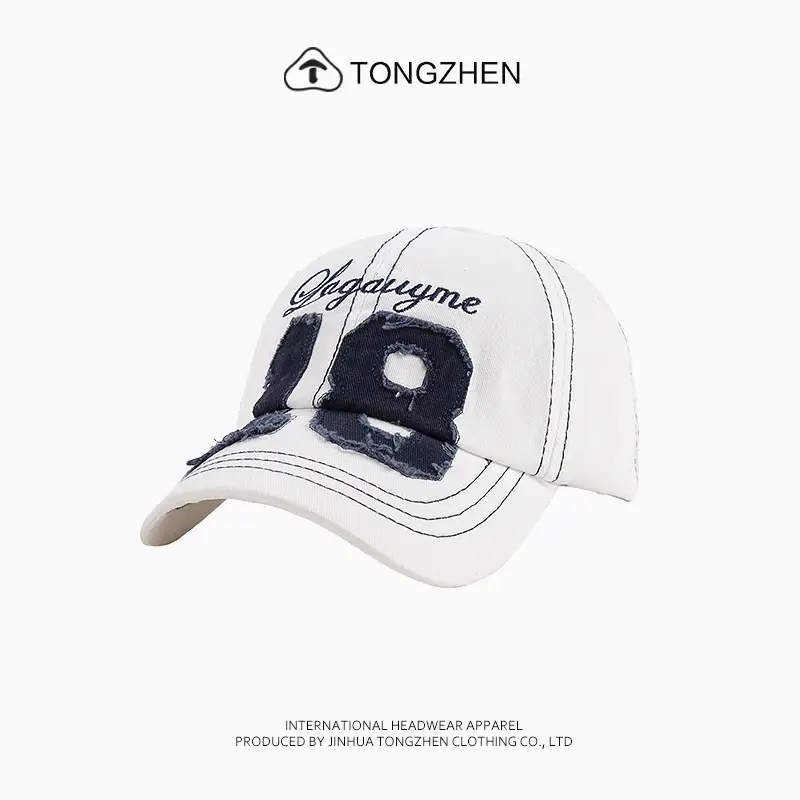 Women's White American Style Sun Hat with Letter Patches — feature 5