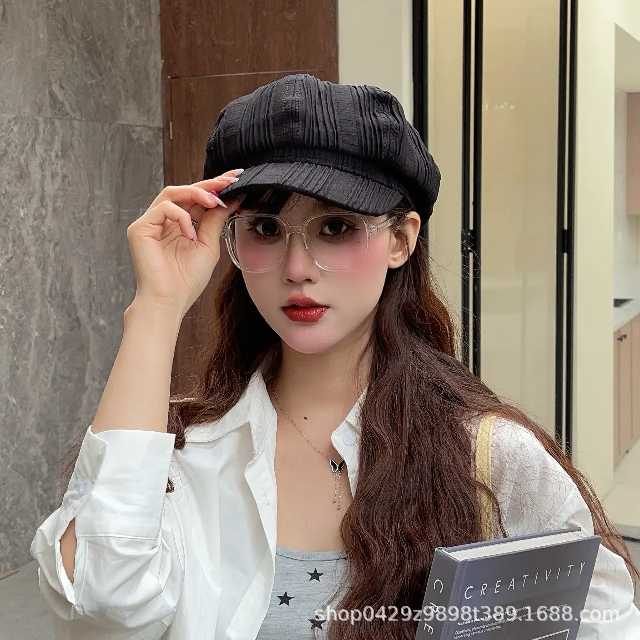 Women Pleated Newsboy Cap White 2025 Spring Summer Lightweight — feature 3