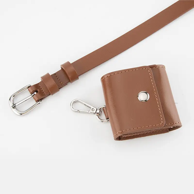 Women Genuine Leather Belt Bag with Headphone & Keychain