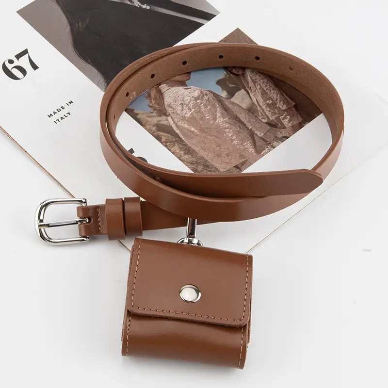 Women Genuine Leather Belt Bag with Headphone & Keychain