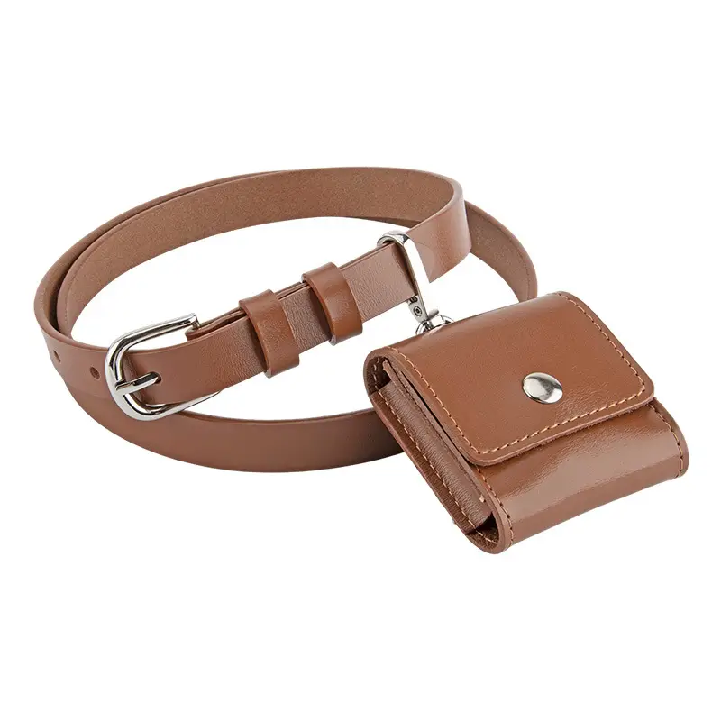 Women Genuine Leather Belt Bag with Headphone & Keychain