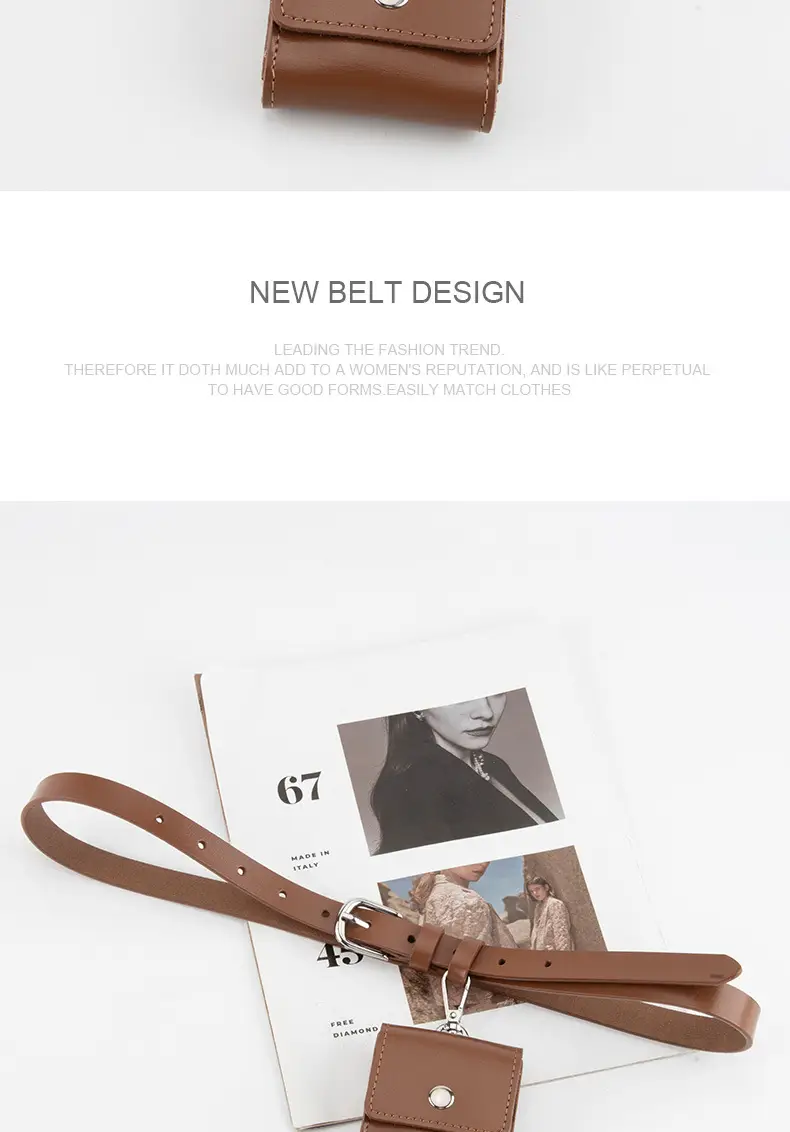 Women Genuine Leather Belt Bag with Headphone & Keychain — feature 11