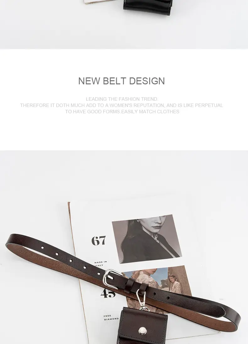 Women Genuine Leather Belt Bag with Headphone & Keychain — feature 13