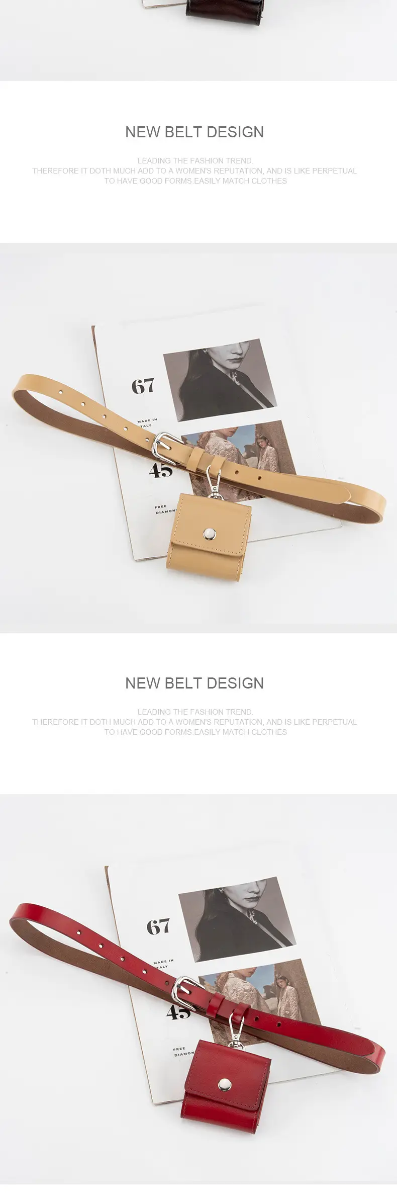 Women Genuine Leather Belt Bag with Headphone & Keychain — feature 14