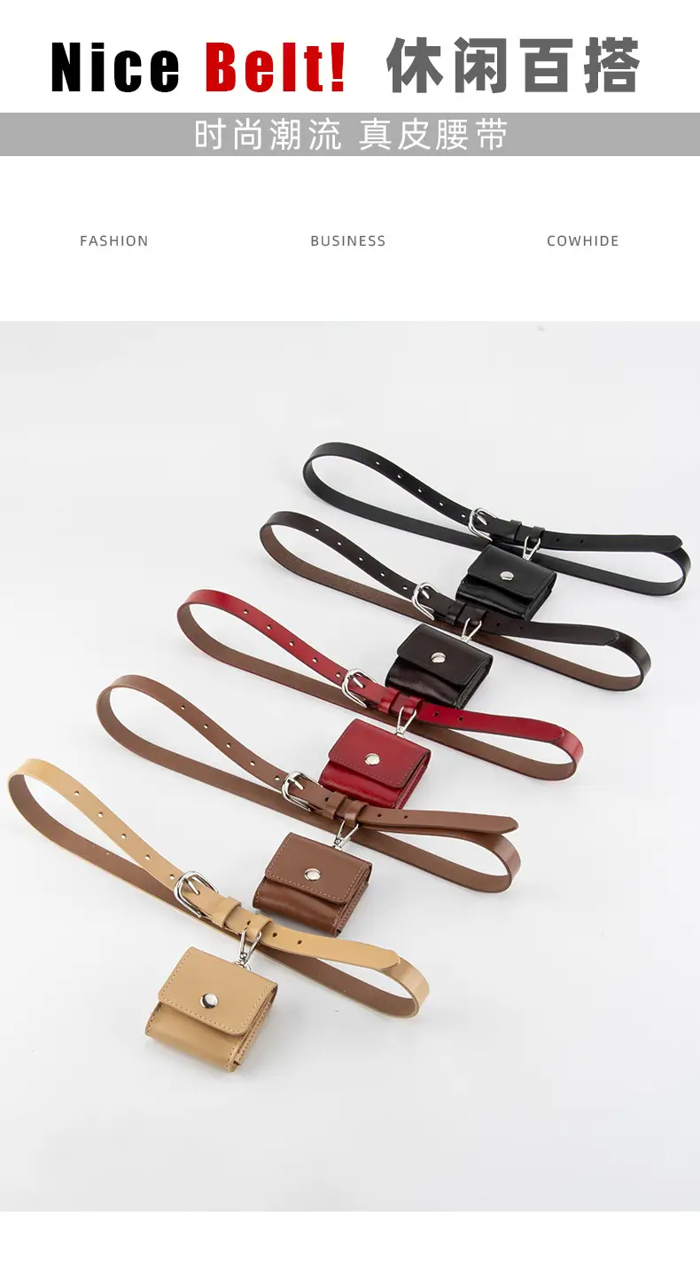 Women Genuine Leather Belt Bag with Headphone & Keychain — feature 3