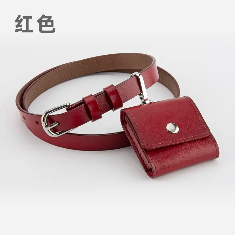 Women Genuine Leather Belt Bag with Headphone & Keychain