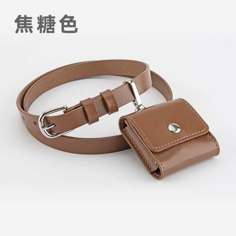 Women Genuine Leather Belt Bag with Headphone & Keychain