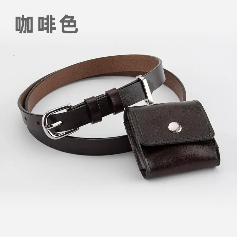 Women Genuine Leather Belt Bag with Headphone & Keychain