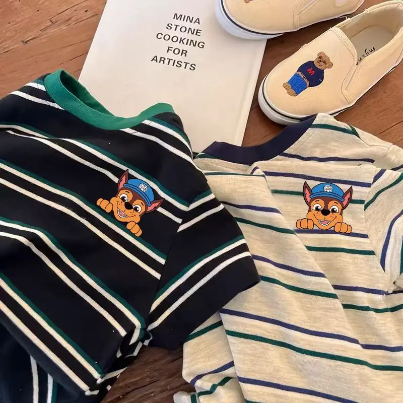 Boys Cotton Striped Cartoon T-Shirt Summer Wear - Image 2