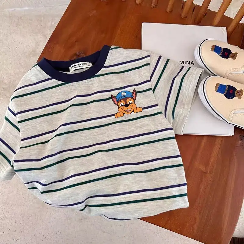 Boys Cotton Striped Cartoon T-Shirt Summer Wear - Image 4
