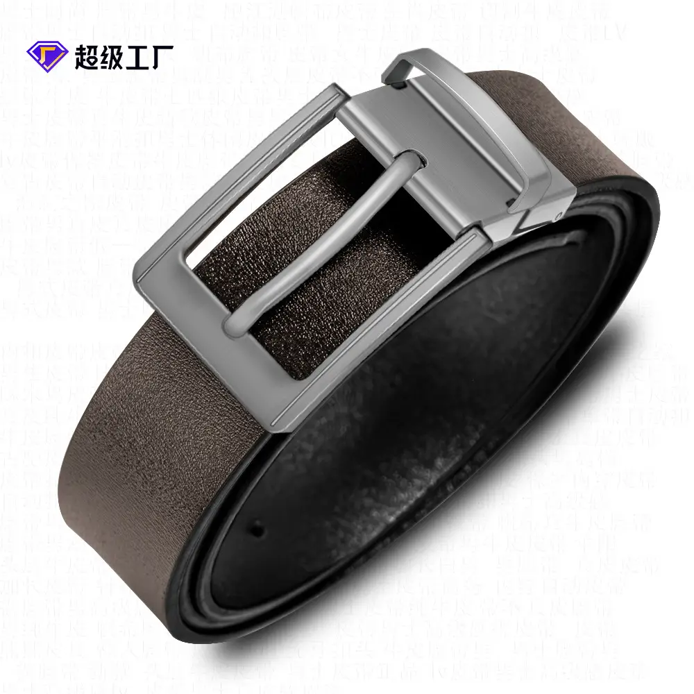 Men Black Pin Buckle Leather Belt Double-Sided Universal - Image 3