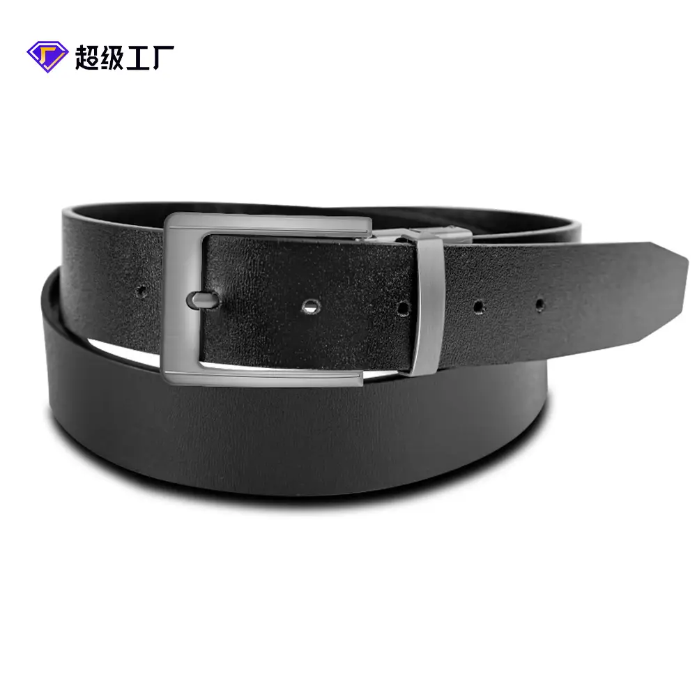 Men Black Pin Buckle Leather Belt Double-Sided Universal - Image 4