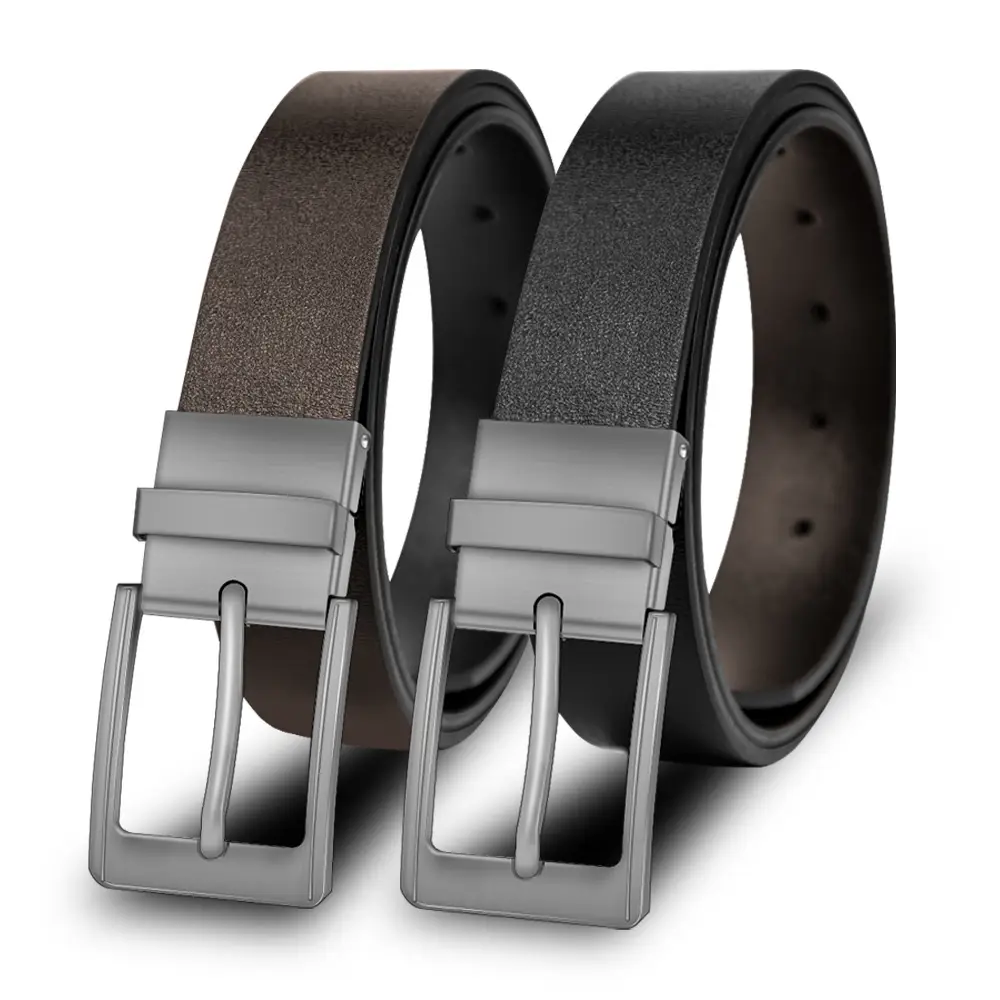 Men Black Pin Buckle Leather Belt Double-Sided Universal — feature 1