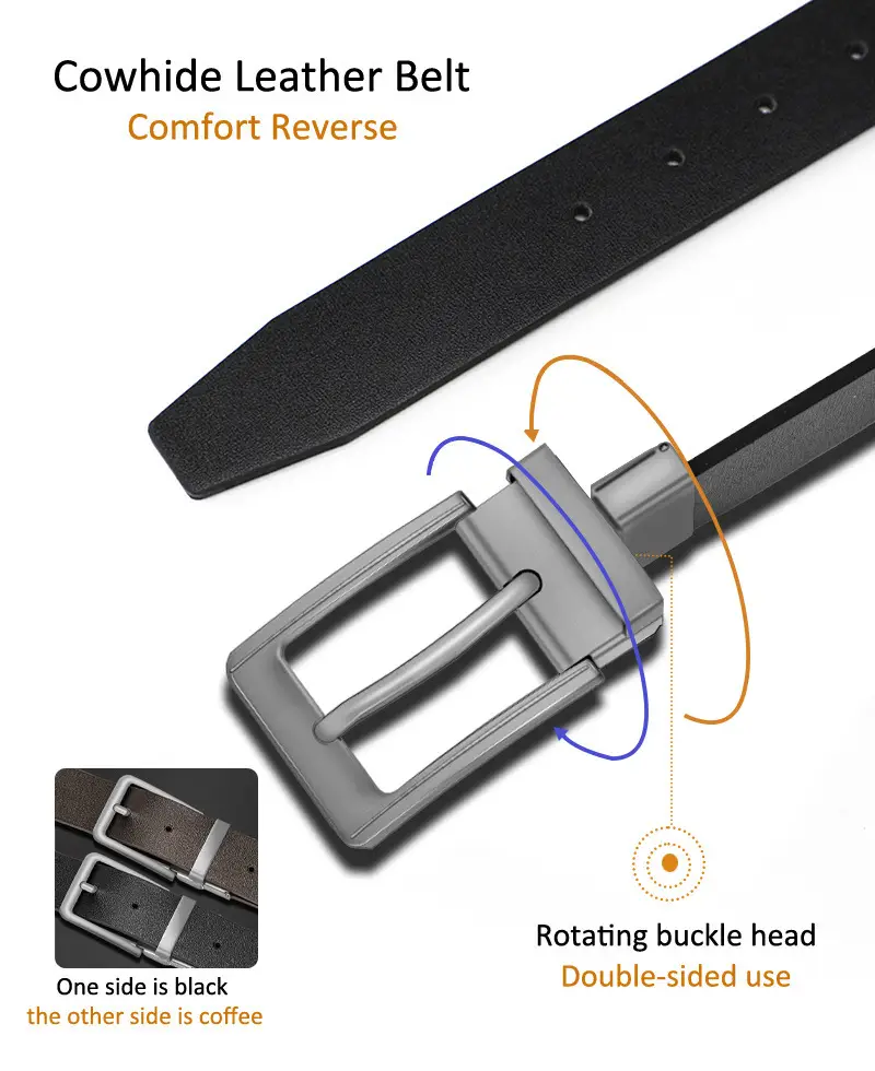 Men Black Pin Buckle Leather Belt Double-Sided Universal — feature 3