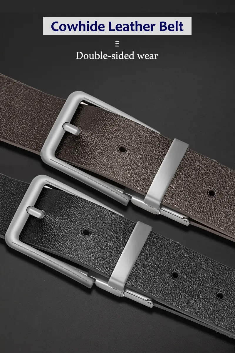 Men Black Pin Buckle Leather Belt Double-Sided Universal — feature 9