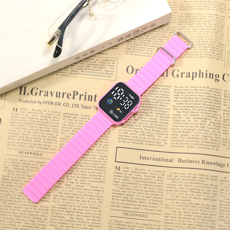 Pink Digital Display Student Watch for Men Women Teenagers - Image 4