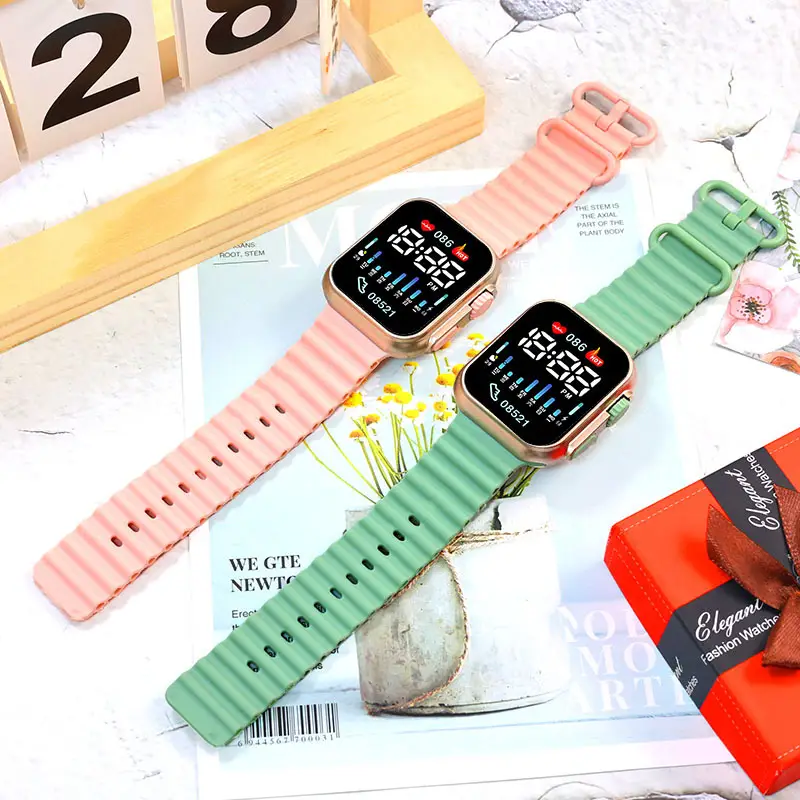 New Led Student Digital Watch P8 Rose Gold Ocean with Digital Sports Couple Square Button Digital Watch
