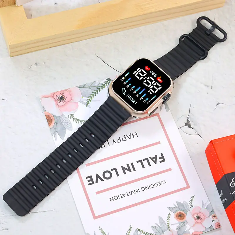 New Led Student Digital Watch P8 Rose Gold Ocean with Digital Sports Couple Square Button Digital Watch — feature 11