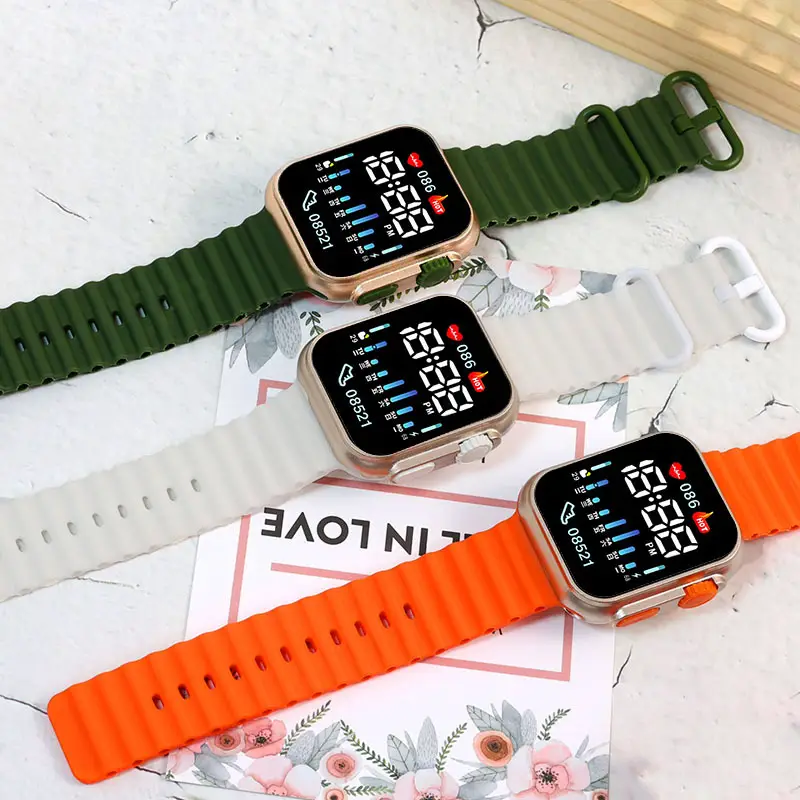 New Led Student Digital Watch P8 Rose Gold Ocean with Digital Sports Couple Square Button Digital Watch — feature 4