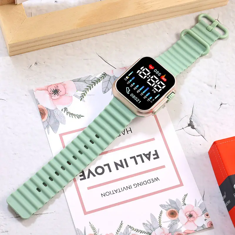 New Led Student Digital Watch P8 Rose Gold Ocean with Digital Sports Couple Square Button Digital Watch — feature 9