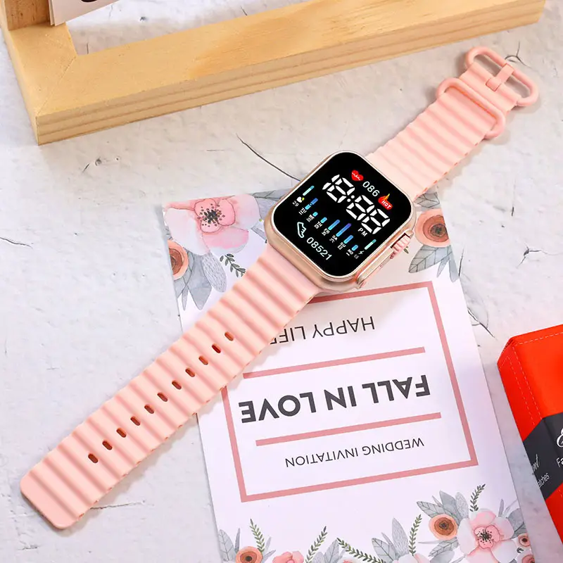 New Led Student Digital Watch P8 Rose Gold Ocean with Digital Sports Couple Square Button Digital Watch