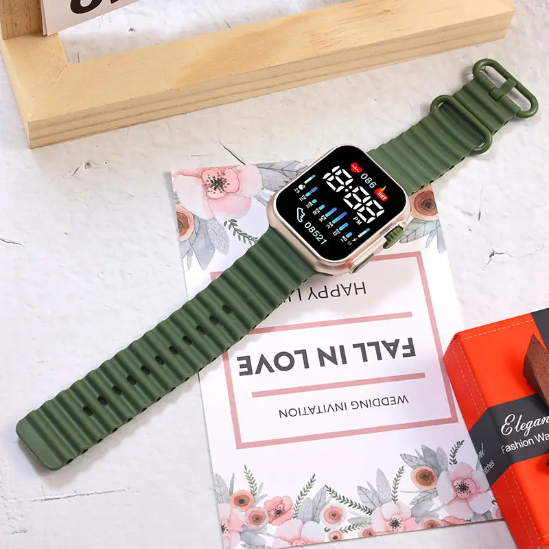 New Led Student Digital Watch P8 Rose Gold Ocean with Digital Sports Couple Square Button Digital Watch