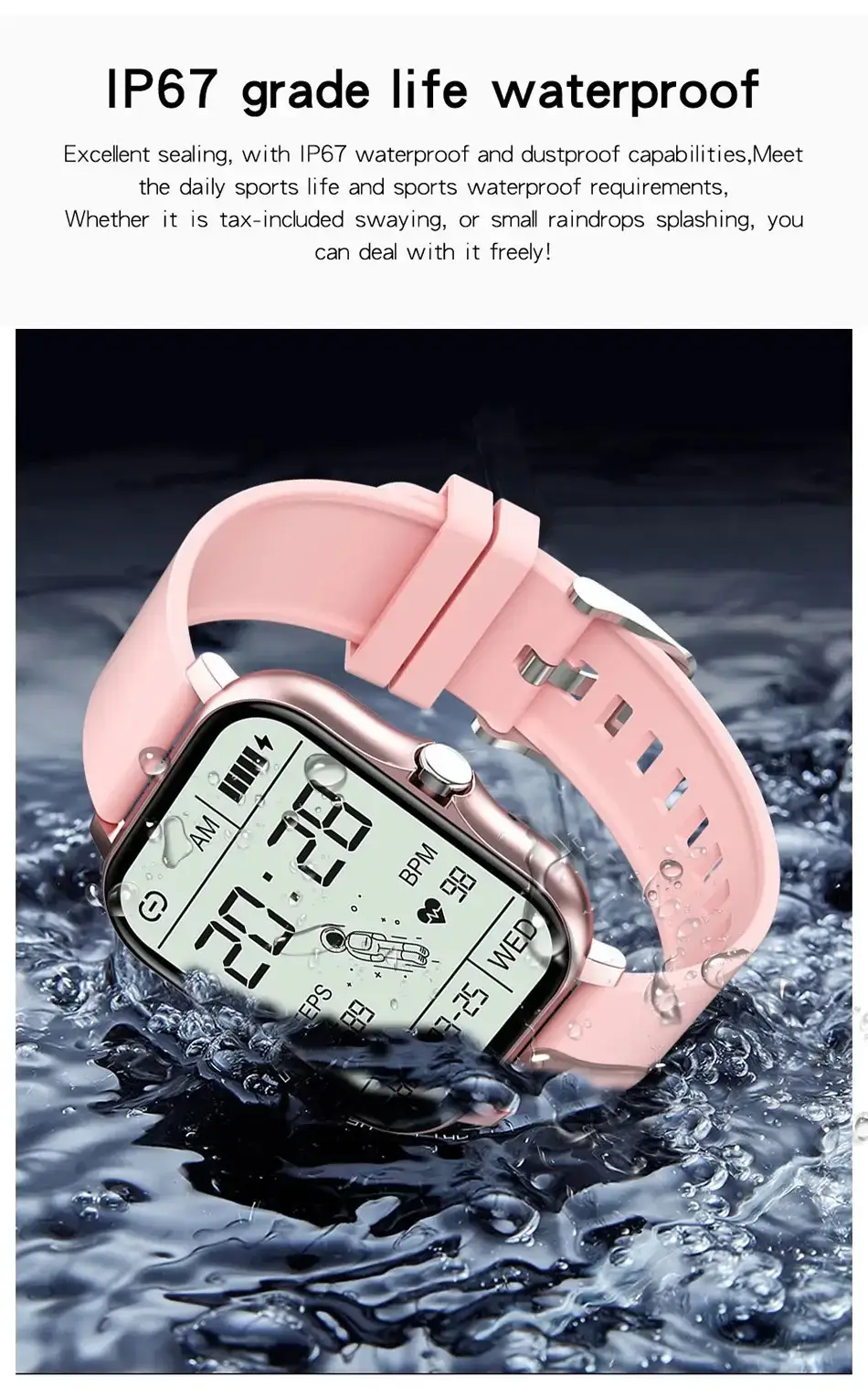 Pink Smart Watch with Heart Rate & Step Counter — feature 4