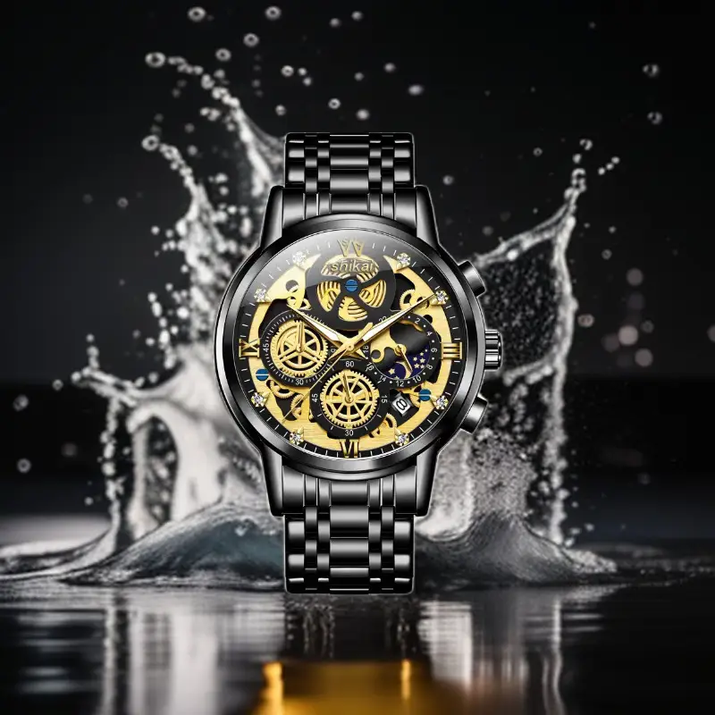 Luxury Chronograph Watch for Men with Gold Steel Band - Image 6