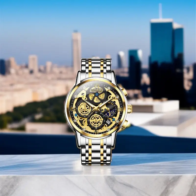 Luxury Chronograph Watch for Men with Gold Steel Band — feature 6