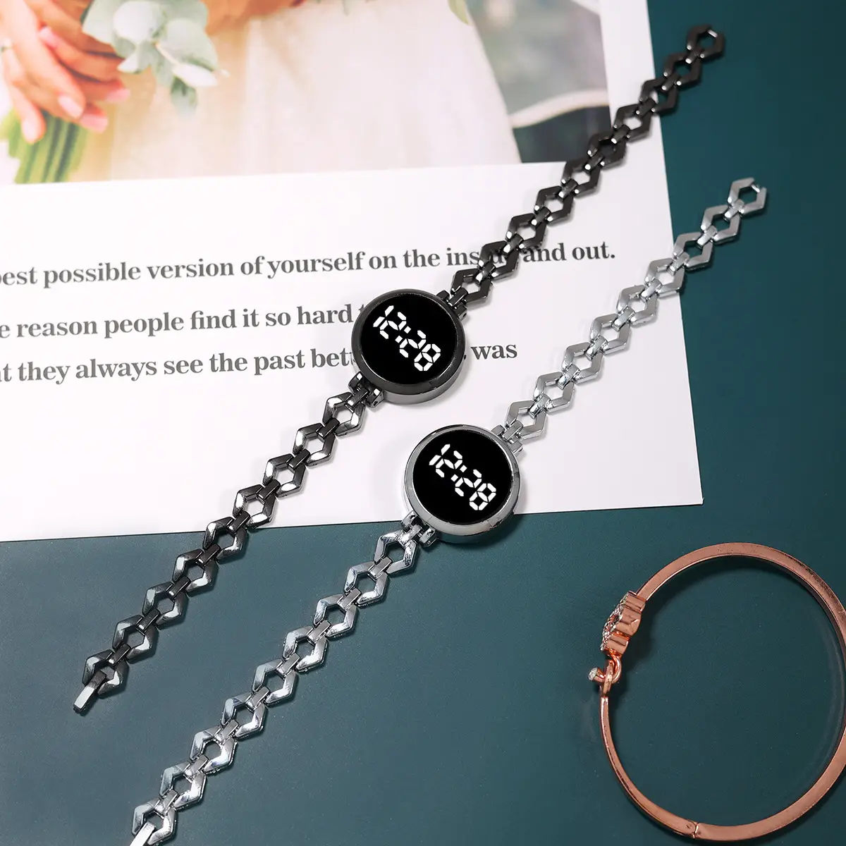 Rose Gold Korean Style Electronic Bracelet Watch - Image 4