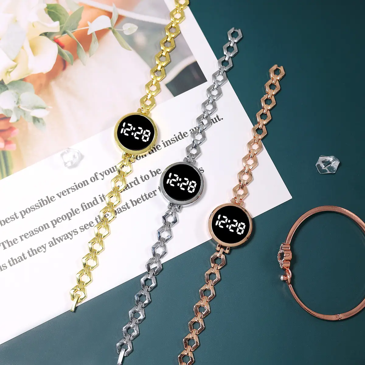 Rose Gold Korean Style Electronic Bracelet Watch - Image 5