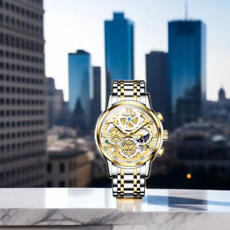 Live Hollow Gold Watch with Luminous Steel Strap