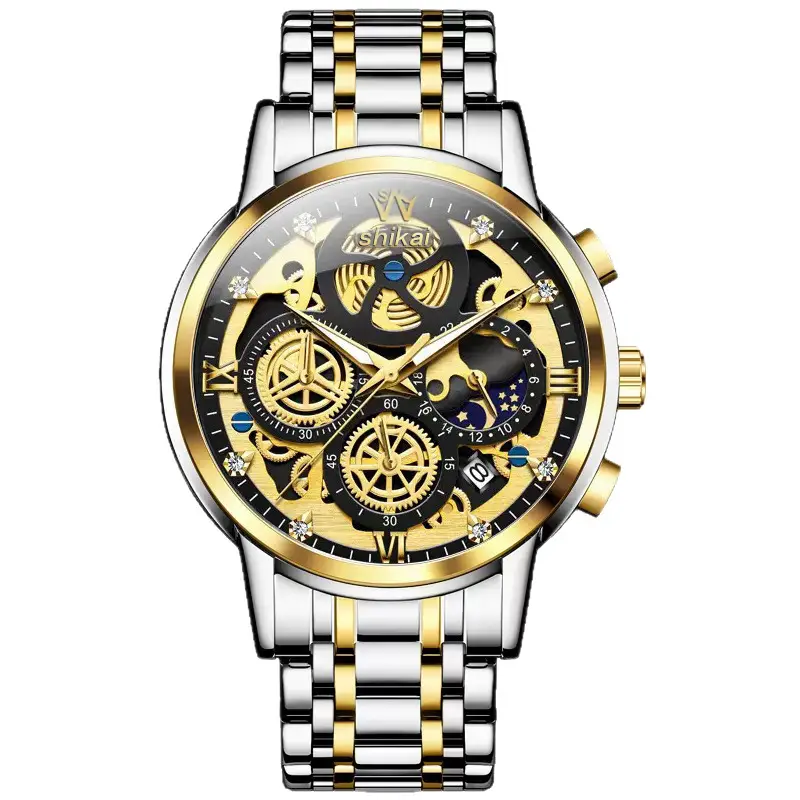 Live Hollow Gold Watch with Luminous Steel Strap