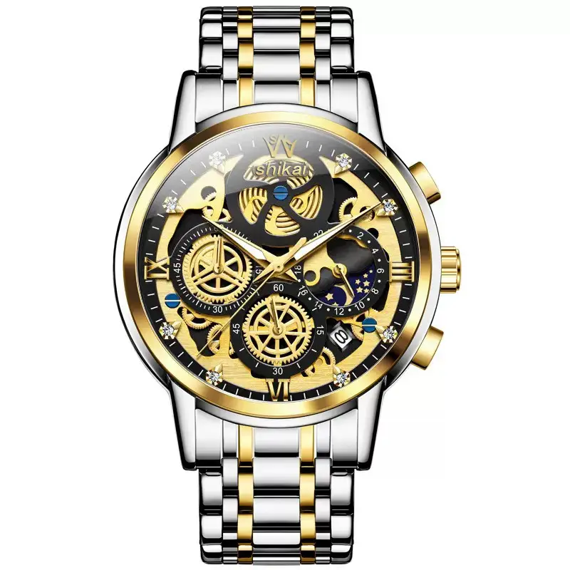 Live Hollow Gold Watch with Luminous Steel Strap