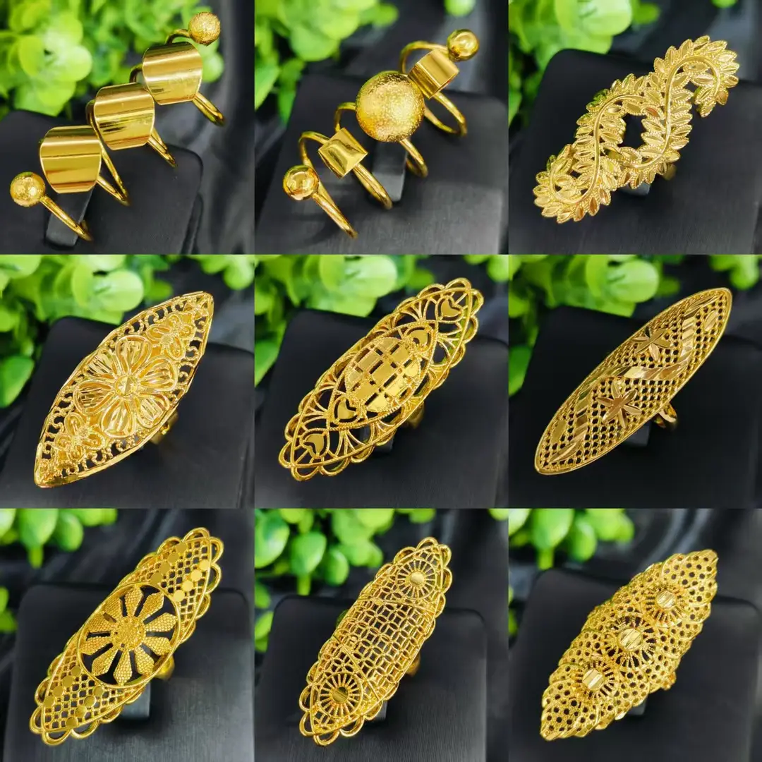 Cross-Border Hot-Selling Exquisite 24K Gold Flower Women's Ring That Does Not Fade Niche Design Middle East Dubai Elegant Wholesale