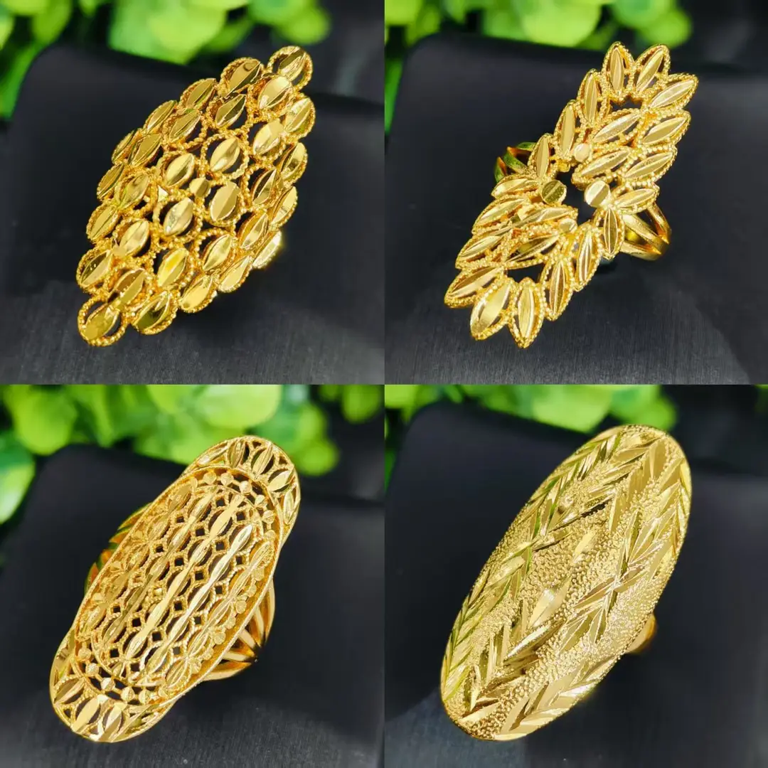 Cross-Border Hot-Selling Exquisite 24K Gold Flower Women's Ring That Does Not Fade Niche Design Middle East Dubai Elegant Wholesale