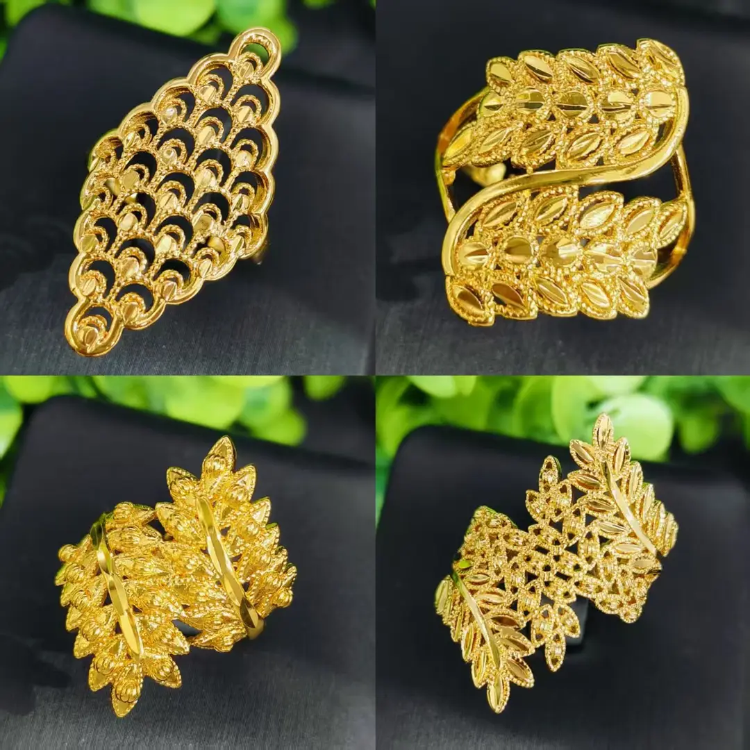 Cross-Border Hot-Selling Exquisite 24K Gold Flower Women's Ring That Does Not Fade Niche Design Middle East Dubai Elegant Wholesale