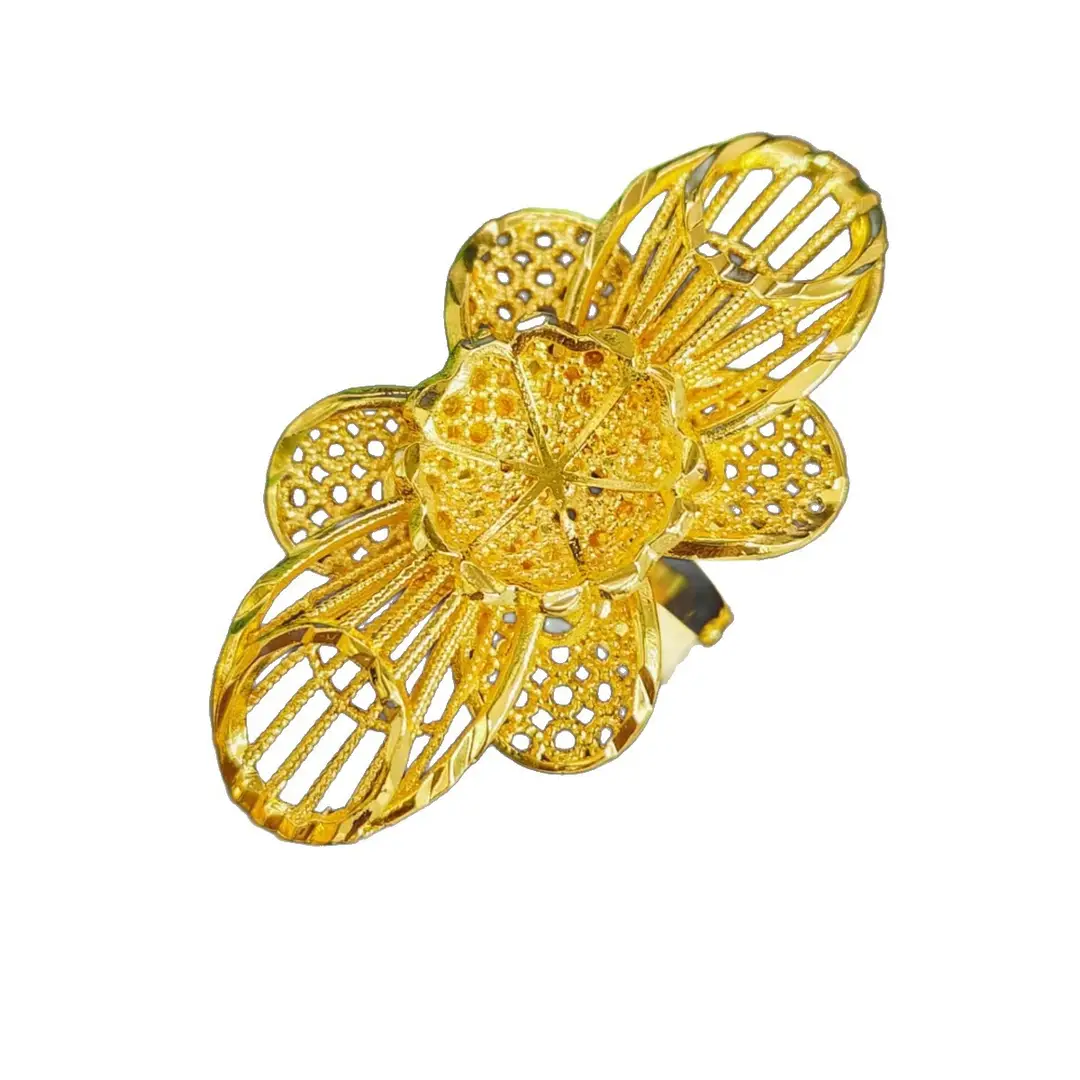 Cross-Border Hot-Selling Exquisite 24K Gold Flower Women's Ring That Does Not Fade Niche Design Middle East Dubai Elegant Wholesale