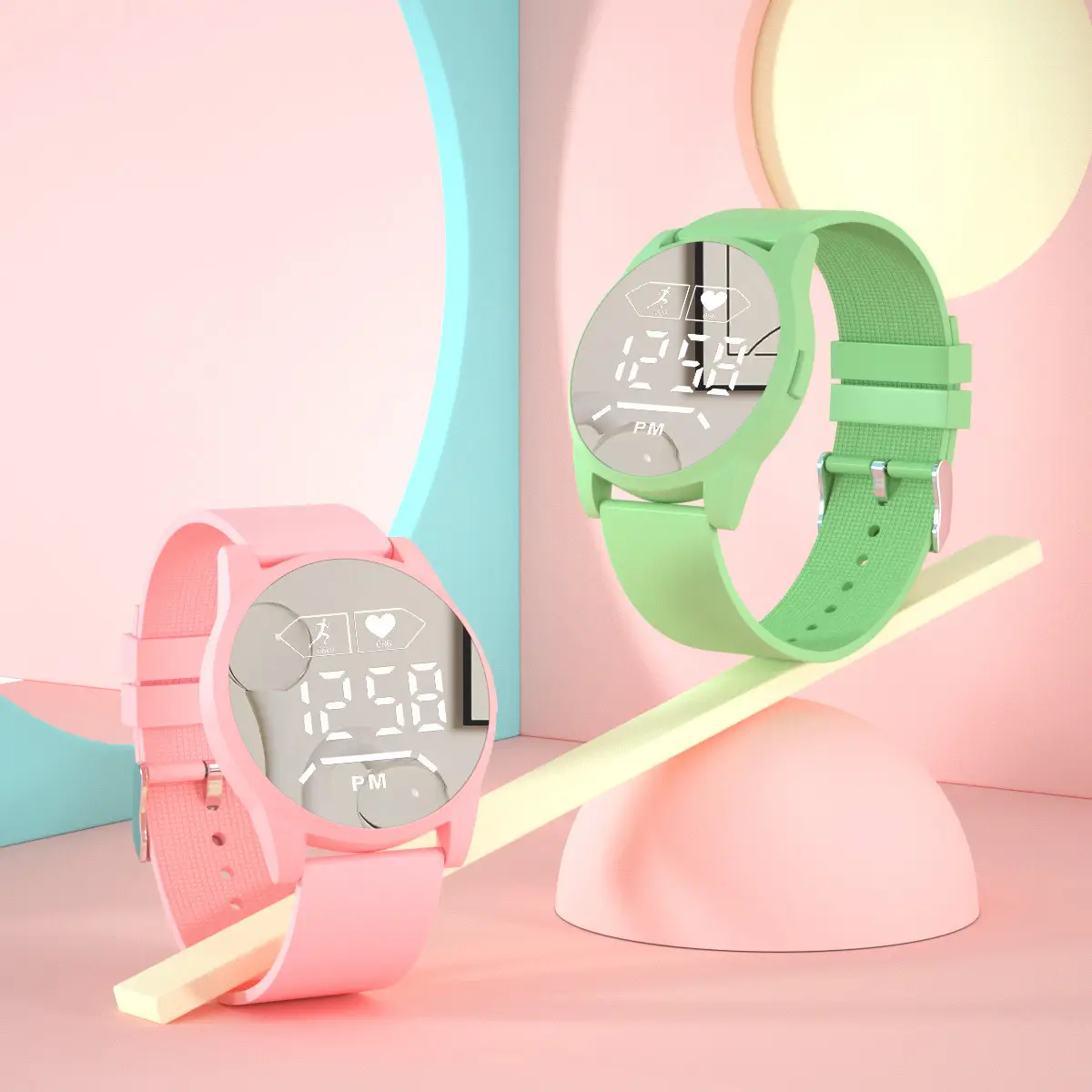 Blue Digital Mirror Watch for Girls Students Fashionable Casual Wear