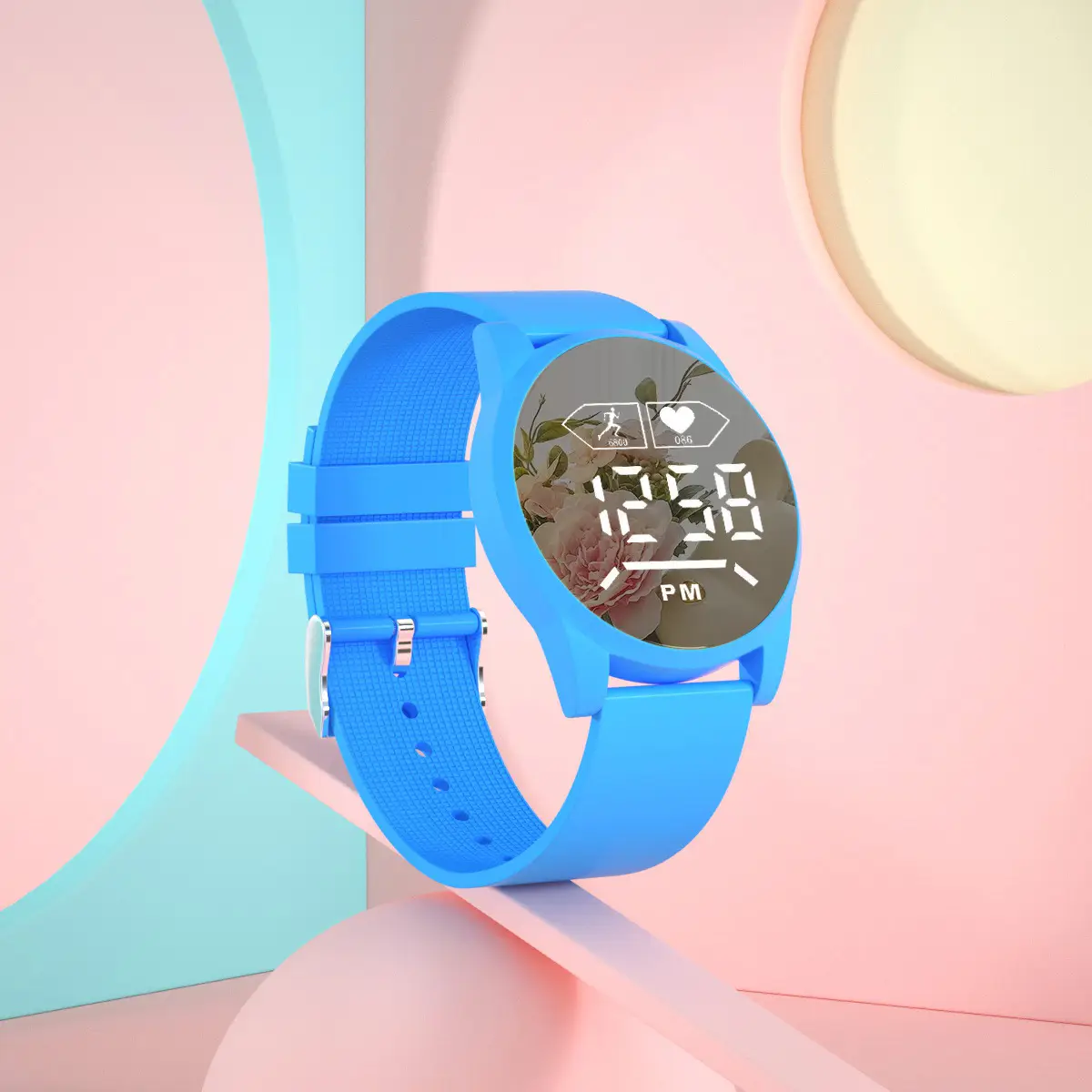 Blue Digital Mirror Watch for Girls Students Fashionable Casual Wear