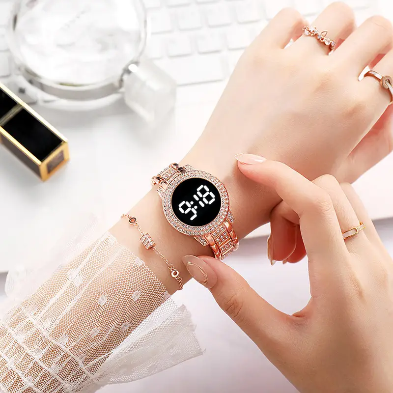 Cross-Border Korean Style Diamond-Encrusted Digital Watch for Men Women - Image 3
