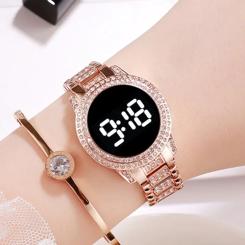 Cross-Border Korean Style Diamond-Encrusted Digital Watch for Men Women - Image 4