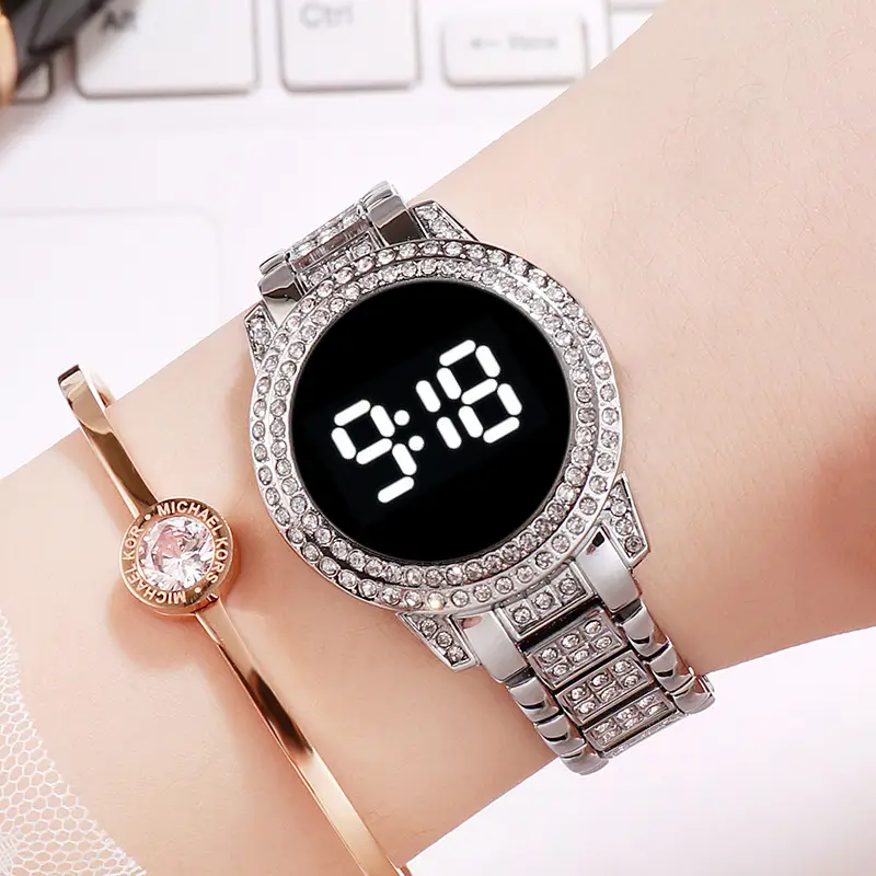 Cross-Border Korean Style Diamond-Encrusted Digital Watch for Men Women — feature 1