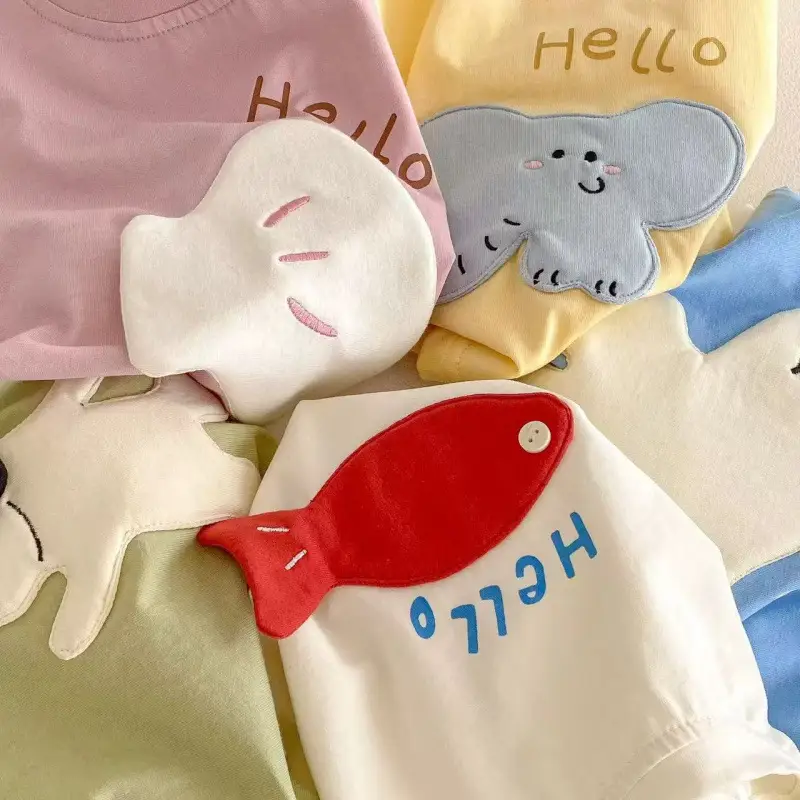 Hello Bear Cartoon Green Cotton T-Shirt for Kids - Image 9