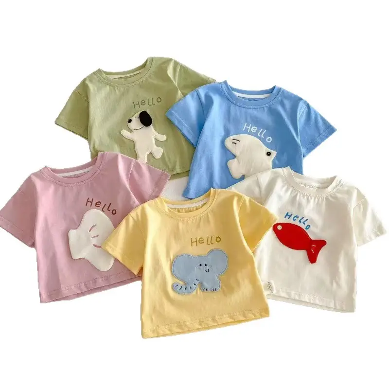 Hello Bear Cartoon Green Cotton T-Shirt for Kids - Image 10