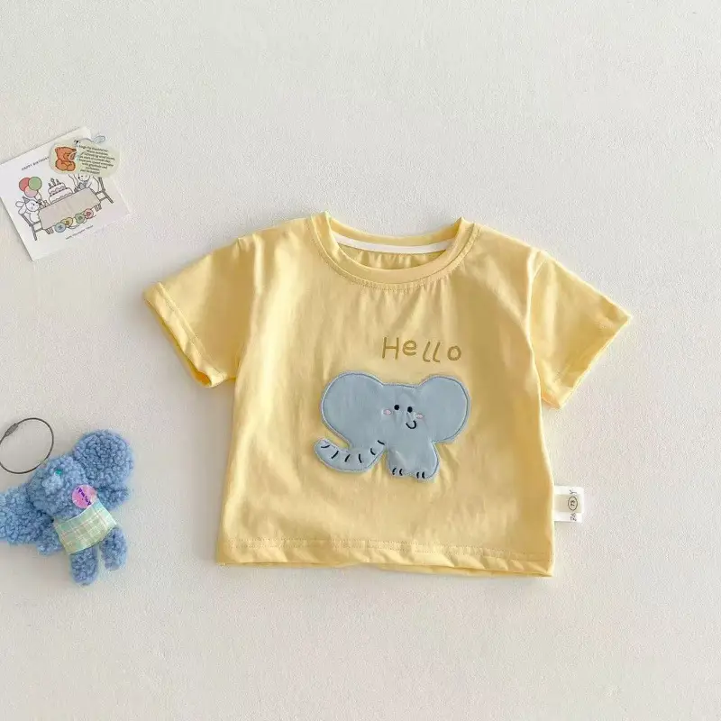 Hello Bear Cartoon Green Cotton T-Shirt for Kids - Image 2