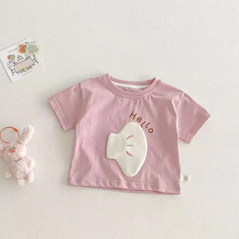 Hello Bear Cartoon Green Cotton T-Shirt for Kids - Image 5