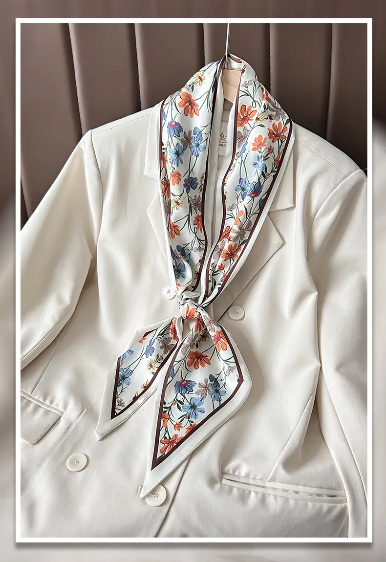 Women's Silk Scarf with Orange Border & Hairband — feature 1