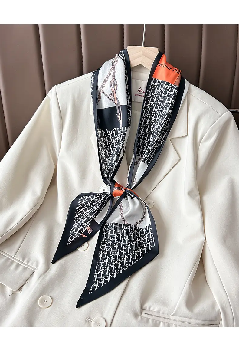 Women's Silk Scarf with Orange Border & Hairband — feature 11